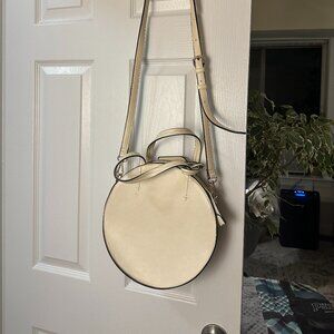 Sole Society Faux Leather Shoulder Bag, Cream with Black Piping